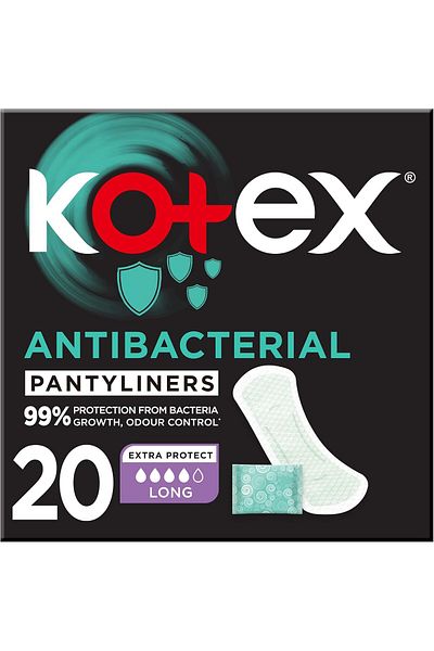 Kotex Antibacterial Panty Liners, 99% Protection from Bacteria Growth, Long Size, 20 Daily Panty Lin
