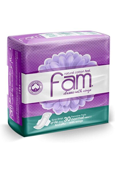 FAM كلاسيك - فوط نسائية عادية بأجنحة - ملمس قطني طبيعي - 30 فوطة