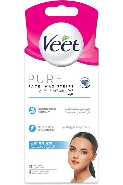 Veet شرائح شمعية نقية للوجه للبشرة الحساسة – 20 شريحة شمعية
