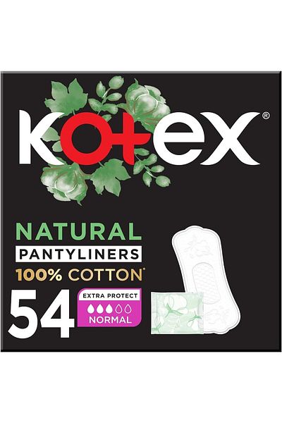 Kotex Natural Panty Liners, 100% Cotton, Normal Size, 54 Daily Panty Liners