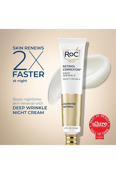 Roc RoC Retinol Correxion Deep Wrinkle Anti-Aging Night Cream, Daily Face Moisturizer with Shea Butter,