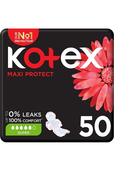 Kotex فوط صحية سميكة ماكسي بروتيكت من كوتكس، فوط صحية كبيرة الحجم بأجنحة، 50 فوطة صحية