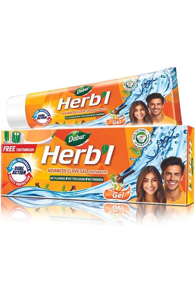 Dabur Herbal Advanced Clove Gel Toothpaste (150g + Free Toothbrush) | For Cavity Protection + Lastin