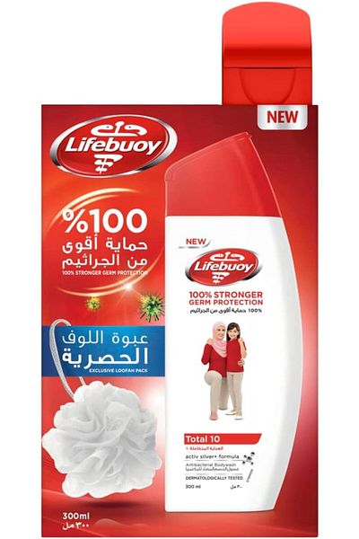 LİFEBUOY Lifebuoy Body Wash Total 10 300ml Kit (RED) --- لايف بوي غسول الجسم العناية المتكاملة 300 مل ليفه
