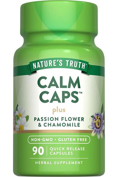 Nature's Truth L Theanine Calm Caps | 90 Veggie Capsules | with Ashwagandha, Passion Flower & Chamomile Vegan, Non-