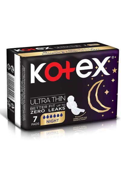 Kotex فوط كوتكس الترا الرفيعة، فوط صحية للحماية الليلية بأجنحة، 7 فوط صحية