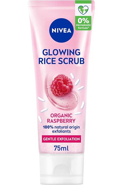 NIVEA Face Rice Scrub Glowing, Organic Rice & Bio Raspberry, Dry & Sensitive Skin, 75ml