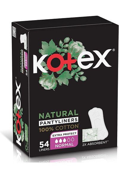 Kotex Natural Panty Liners, 100% Cotton, Normal Size, 54 Daily Panty Liners