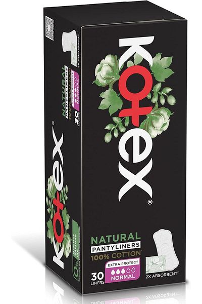 Kotex Natural Panty Liners, 100% Cotton, Normal Size, 30 Daily Panty Liners