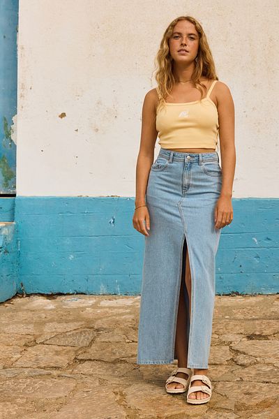 Roxy Women's Long Denim Skirt - 80% Cotton 20% Recycled Cotton Ble Fabric
