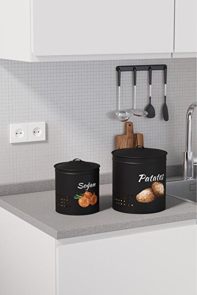 hemlife 2 Katlı Metal Kapaklı Metal Patates Soğan Kovası - Sebzelik - Patates Soğanlık Sepeti Siyah/siyah