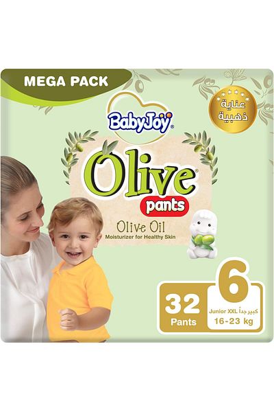 BabyJoy Olive Oil Pants, Size 6, Junior Xxl, 16-23 Kg, Mega Pack, 32 Diapers
