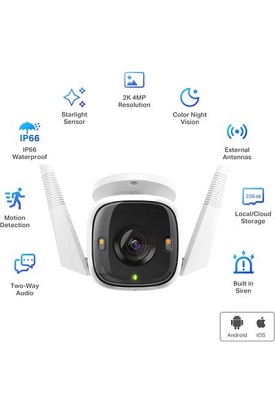 tapo TP-Link Outdoor Security Camera, Weatherproof, Colour Night Vision, No Hub Required, Works with