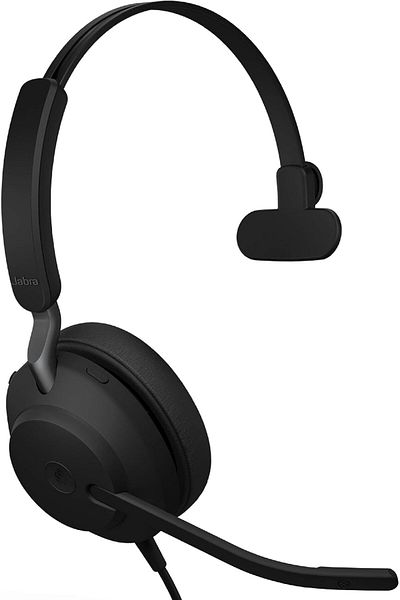 Jabra سماعات رأس سلكية Evolve2 40 MS، USB-A، أحادية الصوت، سوداء - سماعة رأس للعمل عن بعد للمكالمات والموسيقى، محسّنة