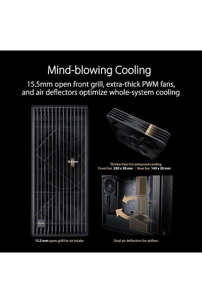 ASUS ProArt PA602 E-ATX Enclosure, 420mm Radiator Bracket, 140mm Fan and Two 200mm Fans Pre-Installe