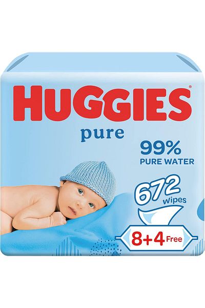 Huggies Pure, Baby Wipes, 12 Packs (672 Wipes Total) - Natural Wet Wipes for Sensitive Skin - 99 Per