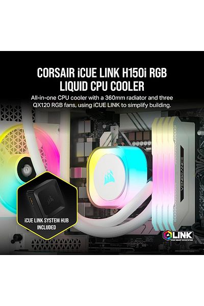 Corsair iCUE LINK H150i RGB AIO Liquid CPU 360mm Cooler - White (CW-9061006-WW)