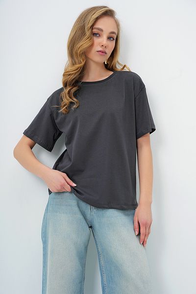 Trend Alaçatı Stili Women's Anthracite Crew Neck Basic T-Shirt Alc-X13684