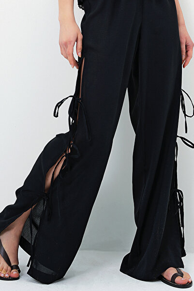 Trend Alaçatı Stili Női fekete pántos csipkeblúz és nadrág szett ALC-X13691