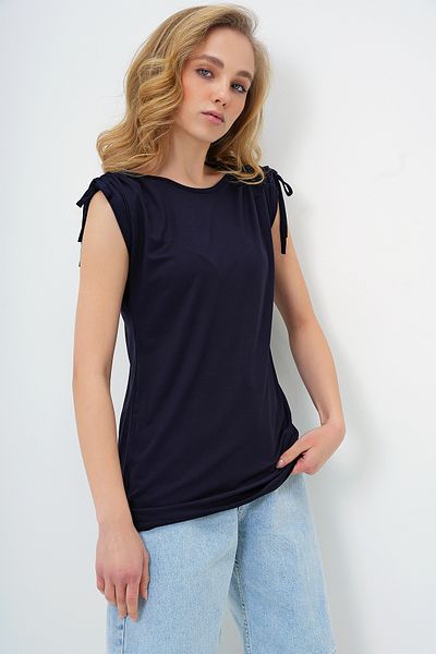 Trend Alaçatı Stili Navy Blue Crew Neck T-Shirt - Alc-X13680