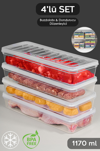 Meleni Home Organizator frigider 4 piese Recipient de depozitare compatibil cu congelatorul-cuptorul cu microunde Antracit 4 X 1170 ml