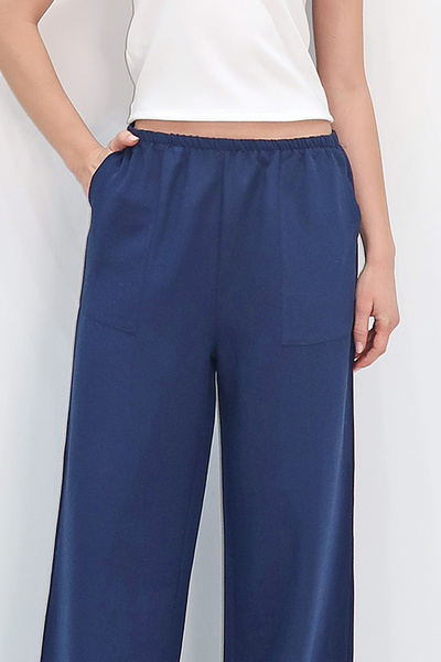 Trend Alaçatı Stili Dámské námořnické modré plátěné široké kalhoty s dvojitou kapsou a elastickým pasem ALC-X13768