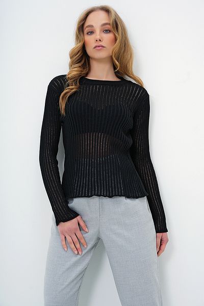 Trend Alaçatı Stili Women's Black Crew Neck Openwork Knitwear Blouse Alc-X13738