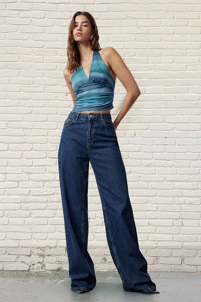 Trendyol Collection Indigo λαιμόκοψη καθιστή στο σώμα ελαστική πλεκτή μπλούζα TWOSS24BZ00061