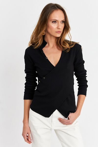 Cool & Sexy Black Double Breasted Cutout Camisole Blouse - Button Detail Tf53