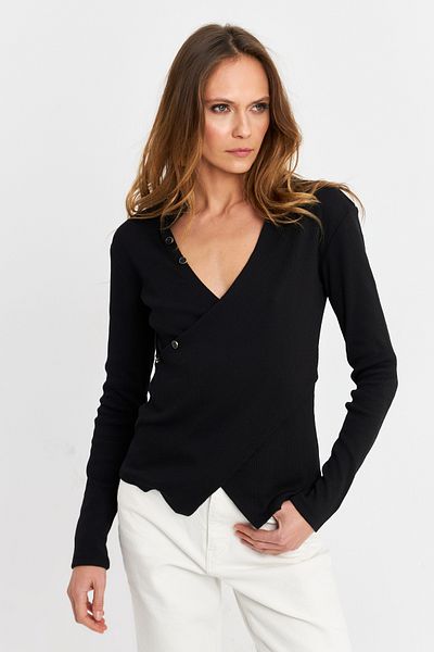 Cool & Sexy Black Double Breasted Cutout Camisole Blouse - Button Detail Tf53