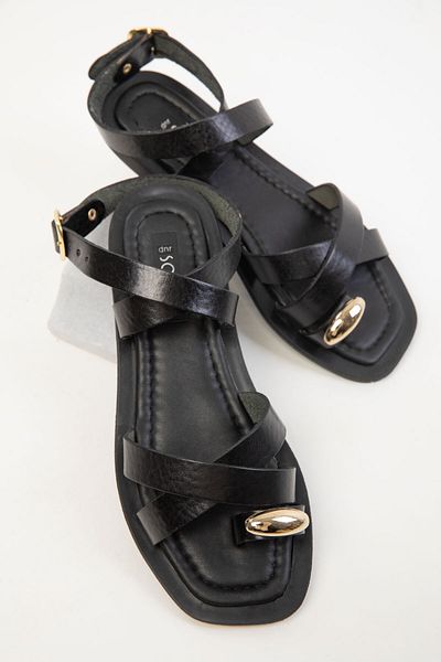 SOHO Black Genuine Leather Women's Sandals 20375