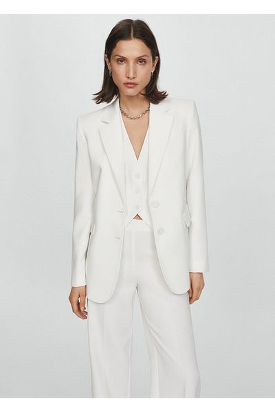 MANGO Biela dámska bunda Blazer 67941009