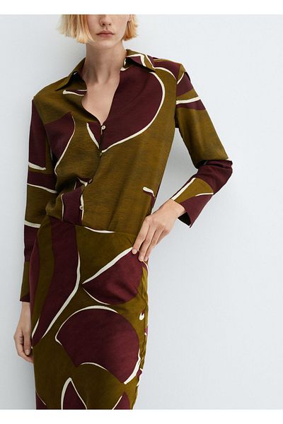 MANGO Woman Fusta de dama BORDEAUX 67064055