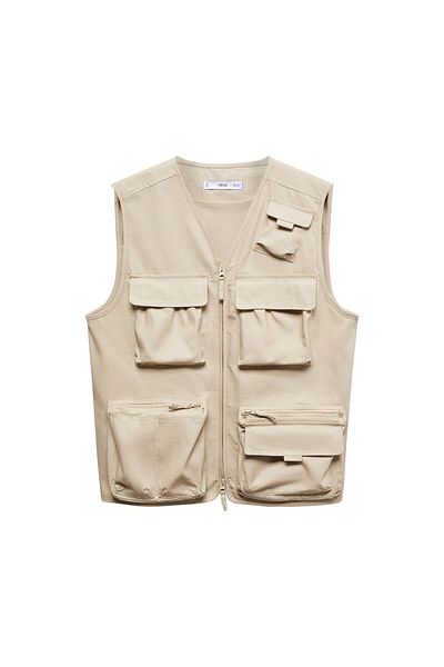 MANGO Woman Dark Camel Women's Vest 67097909