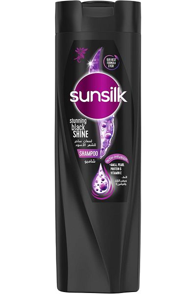 Sunsilk شامبو للشعر الأسود يدوم طويلاً، لمعان أسود، مع الأملا وبروتين اللؤلؤ وفيتامين إي، 400 مل