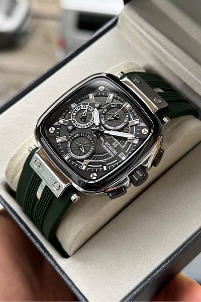 Homies MEN'S WRISTWATCH SPORTS SQUARE CASE STEEL CORD WORKS ALL FUNCTIONS WITH BRACELET GIFT