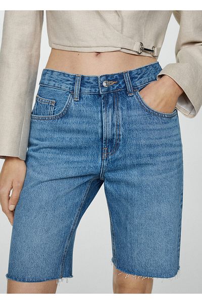 MANGO Woman Medium Denim Color Women's Shorts & Bermuda 77150282