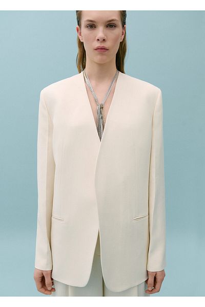 MANGO Přírodní dámská bunda Blazer 67058657
