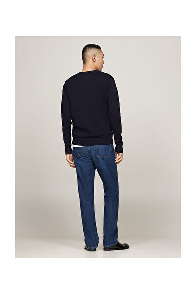 Tommy Hilfiger Erkek V Yaka Bayrak Nakışlı Kazak - Lacivert