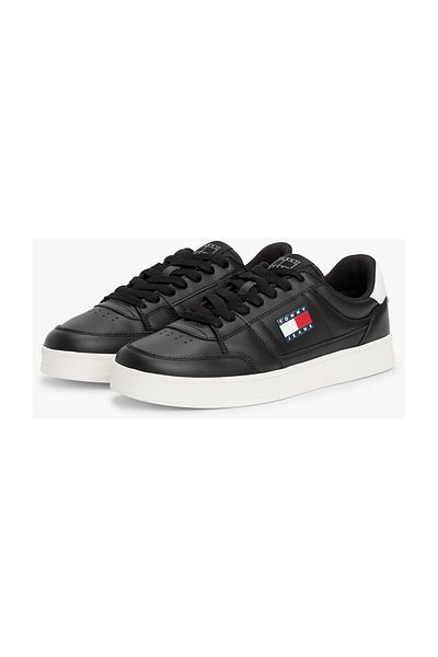 Tommy Hilfiger Adidași din piele neagră - Talpă plată confortabilă cu suprafață superioară respirabilă EM0EM01574-BDS