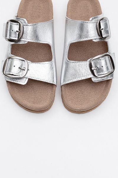 LuviShoes Papuci de damă OVESTA argintiu din piele naturală cu dungi duble