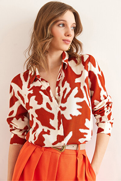 Olalook Women's Brick Patterned Woven Viscose Shirt Gml- 19001162