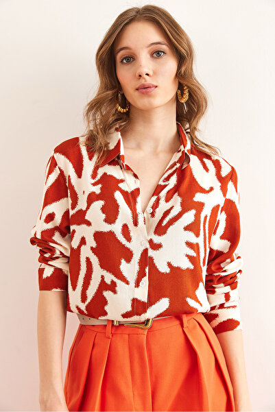 Olalook Women's Brick Patterned Woven Viscose Shirt Gml- 19001162