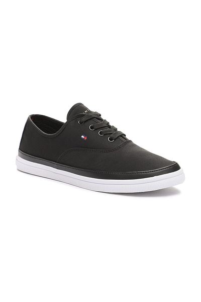 Tommy Hilfiger Dámské černé tenisky – nízké a se šněrováním, ležérní, logo Flag Fw0Fw06955-Bds
