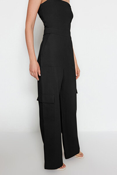 Trendyol Collection Černý Cargo Kapesní límeček Maxi Woven Overal TWOSS23TU00192