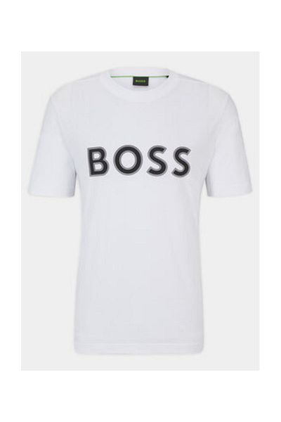 BOSS Μπλουζάκι από βαμβακερό ζέρσεϊ με λαιμόκοψη - Ανδρικό μπλουζάκι με λογότυπο, κανονική εφαρμογή 50506344   100