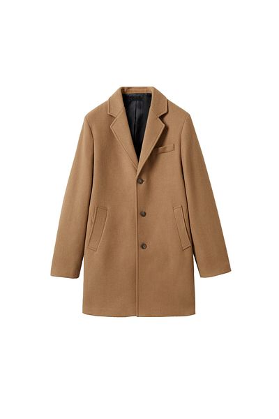 MANGO Woman Men's Dark Camel Coat 47310061