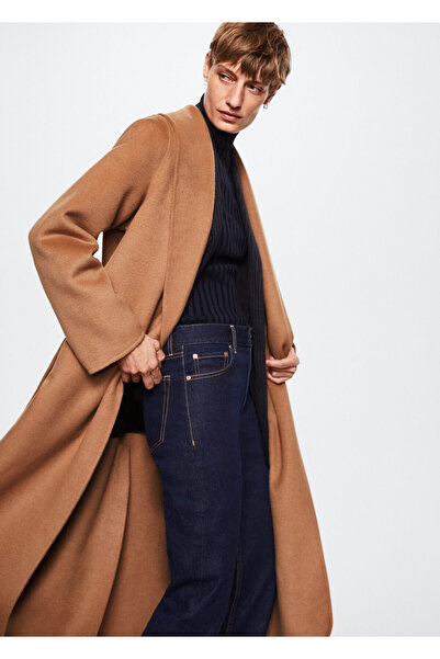 MANGO Woman Dámský tmavý velbloudí kabát 37905542