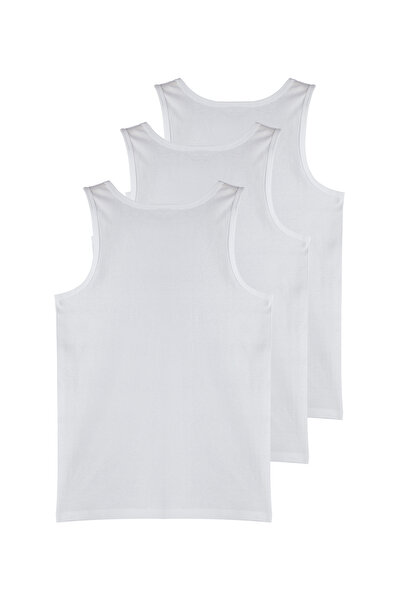 Trendyol Collection White U Collar Combed Cotton 3-Piece 100% Cotton Underwear Undershirt