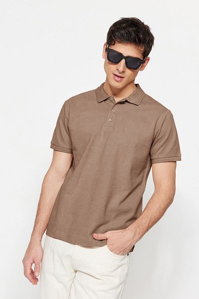 Trendyol Collection Nerzfarbenes Slim-Fit-Basic-Baumwoll-T-Shirt mit Rollkragen – TMNSS20PO0009